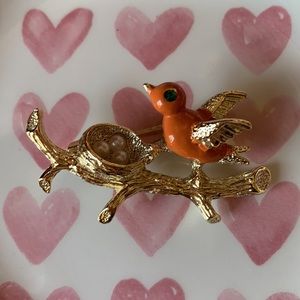 Vintage Gerry’s Coral Enamel Bird Brooch